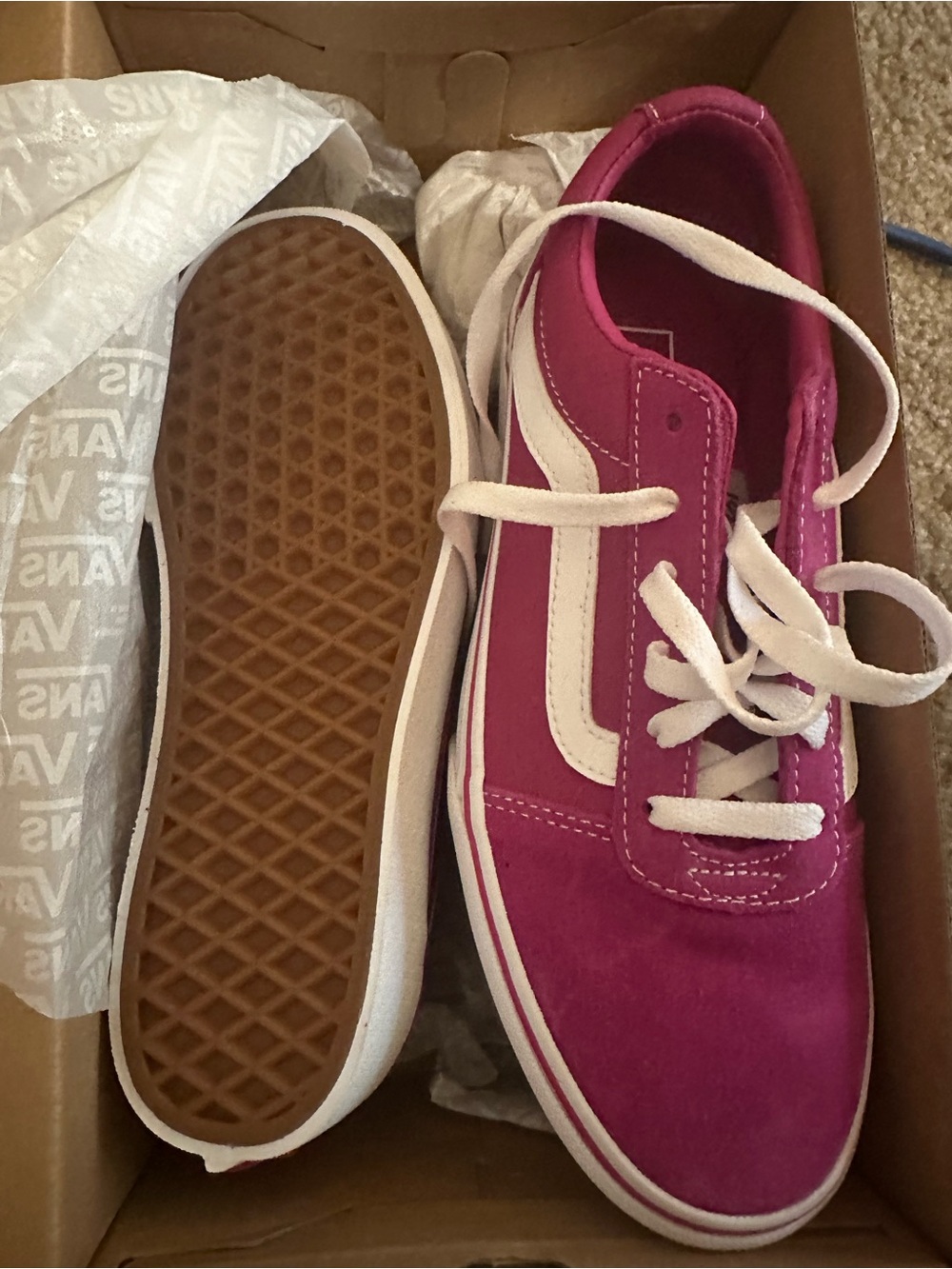 Vans Women’s Magenta Old Skool Sneakers with White Stripe
